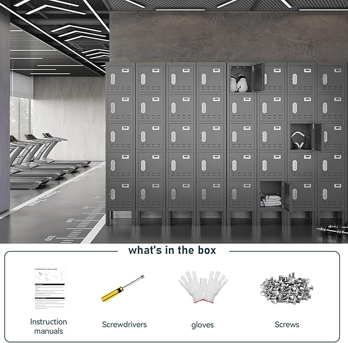 Metal Lockers - 66" Height Steel Lockers for Employees with 5 Door Storage Locker with Card Slot for Employees Gym School Home Office Garage - Assembly Required
