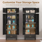 Kitchen Cabinet, 90" Tall Metal Storage Cabinet, Food Pantry cabinets with One Drawer, Black Pantry Cabinet for Dining, Living Room, 16" D x 32" W x 90" H, Assembly Required
