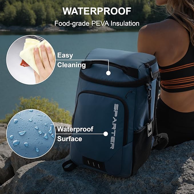 SPARTER Backpack Cooler Insulated Leak Proof 33/49 Cans, 2 Insulated Compartments Thermal Bag, Portable Lightweight Beach Travel Camping Lunch Backpack for Men and Women