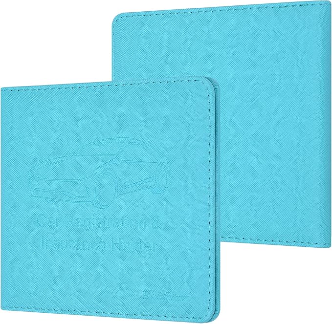 Car Insurance and Registration Holder, 5.5 x 5 Inch PU Leather Vehicle Glove Box Organizer Wallet Case for Insurance Card, Driver License, Paperwork - Mint Green