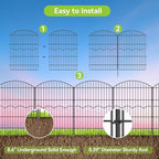 Decorative Garden Fence 6 Panels 14.8 ft (L)×38in (H) Metal Garden Fences, No Dig Animal Barrier Fencing Rustproof Wire Temporary Dog Fence Outdoor for Patio Backyard Lawn - Without Door