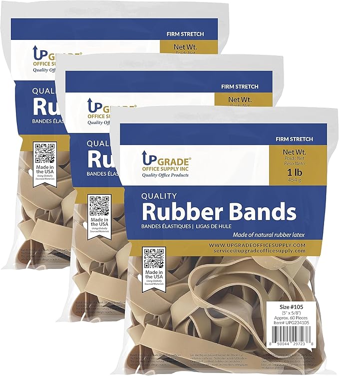Upgrade UPG23415PK3 Large Rubber Bands, Size 105, Thick Wide, 3 Pack, Made in USA