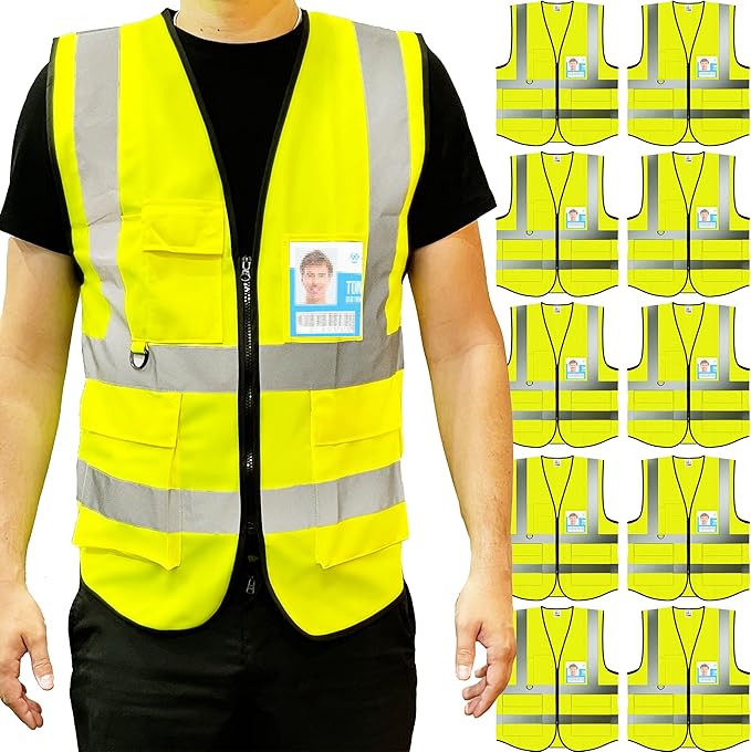 PeerBasics Safety Vest 10 Pack, Yellow, ANSI Class 2 (Small)
