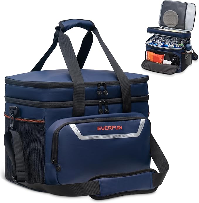 EVERFUN Small Cooler Lunch Box Mini Leak-Proof Soft Double Deck 24 Can Personal Insulated Collapsible Portable Waterproof Lunch Bag Ice Chest for Men Women Work Travel Car Picnic Beach