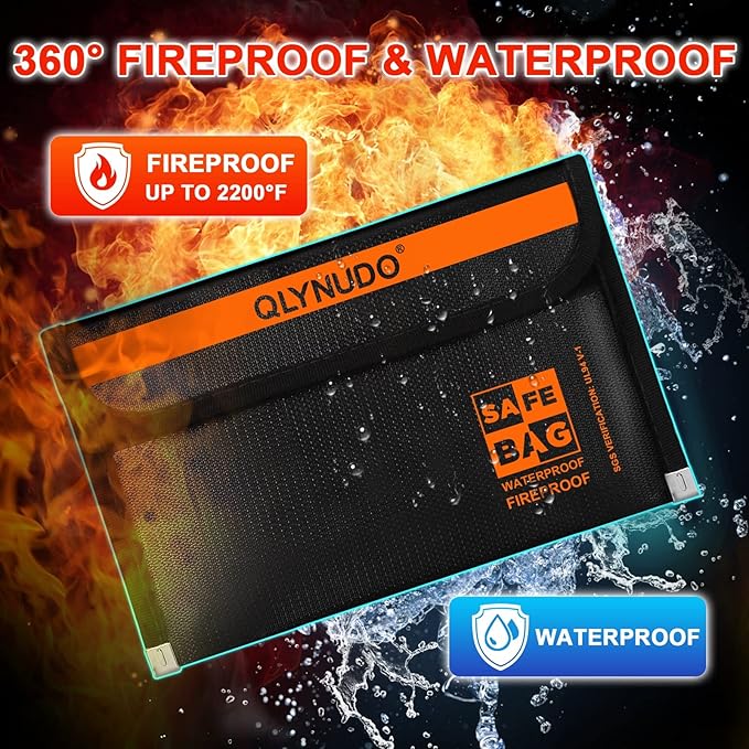 Small Fireproof Document Bag (8x5", External Size), 2-Pack Fireproof Money Bag for Cash with Waterproof Zipper, Fireproof Pouch Set