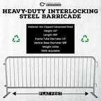 Angry Bull Barricades Metal Interlocking Steel Barricade (8.5 Ft. Heavy Duty, Flat Feet, Grey Powder Coated, Set of 10)