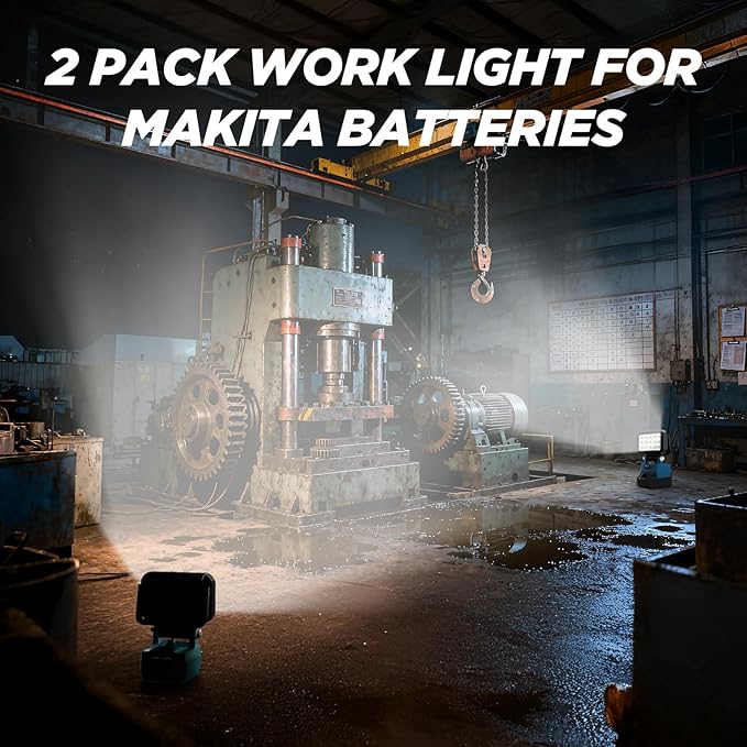 2 Pack LED Work Light Compatible with Makita 18V Battery, 40W 6000LM Cordless Work Light with 2 USB Charging Port, 145° Adjustable Angle Portable Flood Light Flashlight(Battery NOT Included)