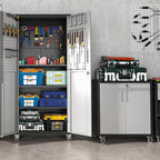 Metal Garage Storage Cabinet on Wheels, Lockable Rolling Tool Cabinet with Doors and Shelves, Heavy Duty Mobile Steel Cabinet for Garage Warehouse Workshop