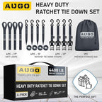 AUGO Heavy Duty Ratchet Straps & Soft Loops – Pack of 4 Extra Strong 1.5” by 15’ Ratchet Straps w/S-Hook Safety Latches & 4 Soft Loop Tie Downs – 4400Lb Break Strength for Motorcycles, ATVs, Etc.