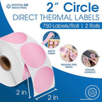 Spartan Industrial 2" Direct Thermal Pink Labels | Perforated Custom Circle Logo Stickers - Works with Rollo, Zebra, MUNBYN Desktop Printers - 2 Rolls, 750/Roll