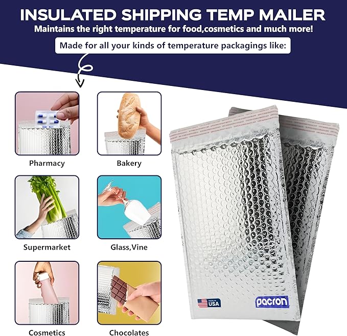 100-Pack Insulated Silver Thermal Bubble Mailers 10 x 11 - Waterproof Metallic Foil Self-Sealing Padded Envelopes for Cold Shipping, Perishables, Food, Cosmetics, Pharmaceuticals