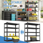 Garage Shelves,40''W Heavy-Duty Storage Shelves, Double-Layer Uprights, Thickened Shelves, Waterproof &Rustproof, Suitable for Indoor & Outdoor Use. (Black, 40''W*20''D*72''H, 5-Tier)