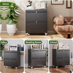 Aobabo 2 Drawer Lateral File Cabinet with Wheels, Lockable Metal Filing Cabinet for Home Office, Legal/Letter Size,Black,Required Assembled,15.87" D x 28.94" W x 34" H