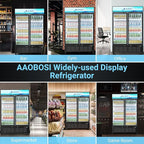 AAOBOSI Commercial Merchandiser Refrigerator,36.8 Cu.Ft Glass Door Display Refrigerator,Upright Beverage Cooler Fridge with Soft LED Light, Customizable Lightbox,Universal Casters, Adjustable Shelves