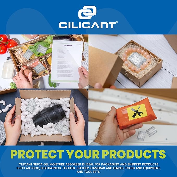 CILICAnt 10-gram Desiccant Pouches, 100 pcs Pack, Food Grade Moisture Absorbers Ideal for Packaging of Shoes, Jewelry, Leather, Clothes or Electronics, Cars - for Home or Commercial Use