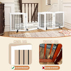 Freestanding Dog Gates with Door Walk Through, 80 inch Wide Gates Indoor, Dog Fences Indoor, Support Feet Included, 4 Panels, 32" Tall, White & Black