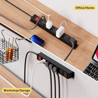 KF Matel 6 Outlet Power Strip Surge Protection 2100J,Heavy Duty Wide Space Power Strip with Flat Plug/Upgraded Switch,15A/1875W/14AWG 6FT Extension Cord in Home,Garage,Shop