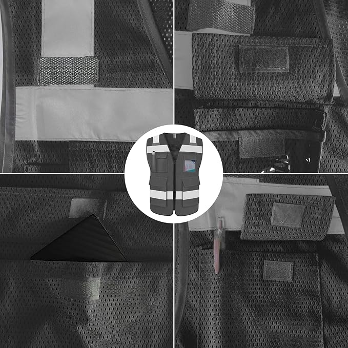 TCCFCCT Mesh Construction Vest 5 Pockets Reflective Safety Vest for Men Women, High Visibility Work Vest with Tabs for Walkie-talkie, Durable to Use, Meets ANSI/ISEA, Grey, S