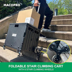 Foldable Utility Cart with Stair Climbing Wheels, Collapsible Rolling Crate with Telescoping Handle, Folding Shopping Trolley Handcart Grocery Book File Tool Teacher Storage Basket (Black)