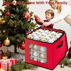 inin Christmas Ornament Storage Box with Adjustable Dividers,Christmas Ornaments Organizer with Zippered Top,Storage Container Bin for Holiday Decorations(64 Ball, Red, Without Tray)