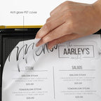 M&T Displays Simplistic Curved Menu Board 11x17 inch Gold Pedestal Sign Holder Floor Standing Aluminum Front Loading Easy Open Poster Advertisement Sign Holder for Restaurant Cafe Hotel