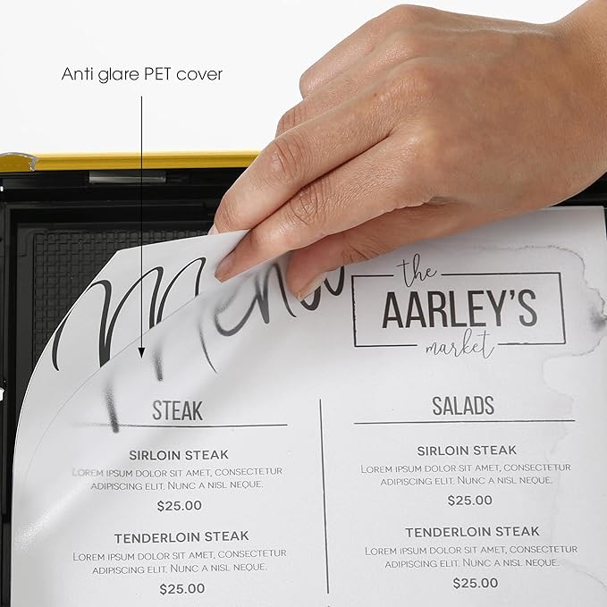 M&T Displays Simplistic Curved Menu Board 11x17 inch Gold Pedestal Sign Holder Floor Standing Aluminum Front Loading Easy Open Poster Advertisement Sign Holder for Restaurant Cafe Hotel