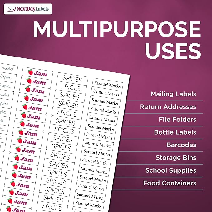 NextDayLabels – 1-3/4" x 1/2" Rectangular Sticker Labels for Printer - White Laser/Inkjet Printer Labels Return Address Labels Shipping Label Stickers (25 Sheets, 80 Per Sheet, 2000 Labels)