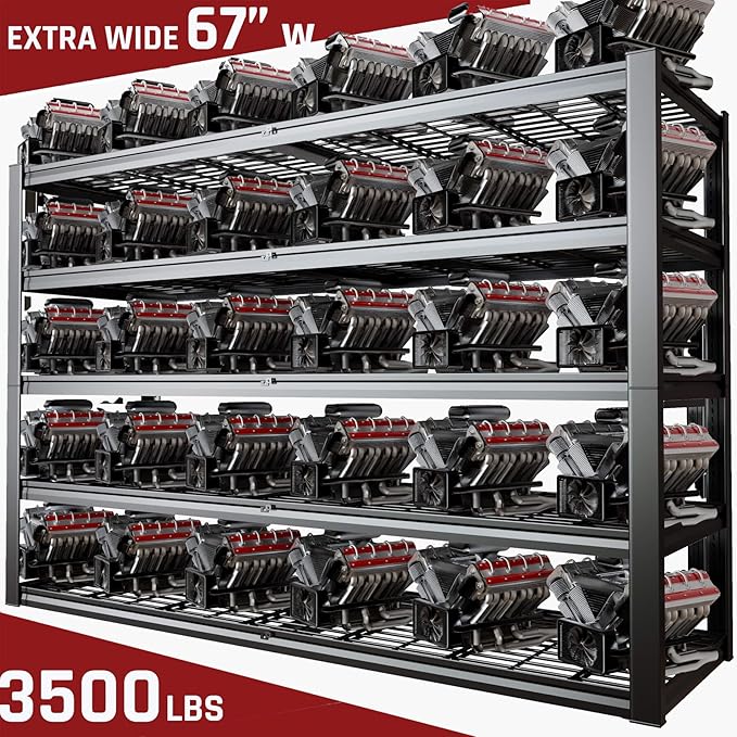 68" W Garage Shelving Heavy Duty, 5 Tier Garage Shelves, Adjustable Storage Shelving Unit, Commercial Metal Shelf for Kitchen, Warehouse, Pantry, School, Shop, 68" Wx20 Dx84 H, 2 Pack