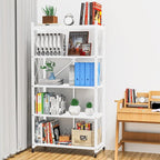 Lifetime Home 5-Tier Foldable Storage Shelf with Wheels - Metal Rack Collapsible Shelving Unit Display, Rolling Cart for Books Kitchen Storage Shelves, Pantry & Closet Organizer, Office Room Decor