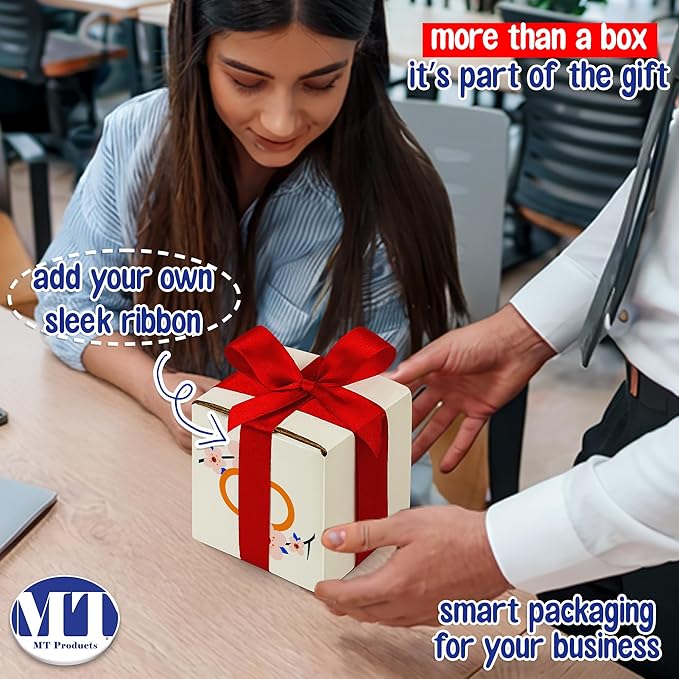 MT Products Custom Printed White Cardboard Shipping Boxes 7" x 7" x 7" - Personalized Mailing Boxes and for Gifting