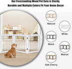 LZRS 3-Panel Freestanding Foldable Wooden Dog Gate –Solid Wood & Steel Wire Chew-Resistant Indoor Safety Pet Fence for Doorways & Stairs, Ideal for Small to Medium Dogs & Puppies, White