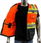 (C Vest For Mens Black Series Safety Vest With Zipper and Utility Pockets Premium Black Series Surveyors Vest (Extra Large, Orange/Black)