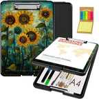 Clipboard with Storage,Office Supplies Nursing Clipboards Folder with Pen Holder Plastic Foldable Clip Board with Storage for Nurse Teacher,Art Sunflowers