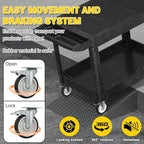 Heavy Duty Plastic Utility Cart with Wheels, Rolling Flatbed Tool Cart on Wheels, Service Cart for Garage, Warehouse, Workshop, Office, Cleaning (Black-45.7 inch)