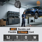 SURAIELEC 80 FT Retractable Extension Cord Reel, 14 AWG SJTOW Power Cord for Garage & Workshop, 10A Circuit Breaker, Wall/Ceiling Mount, Upgraded Anti-Tangle Roller Design, ETL Listed
