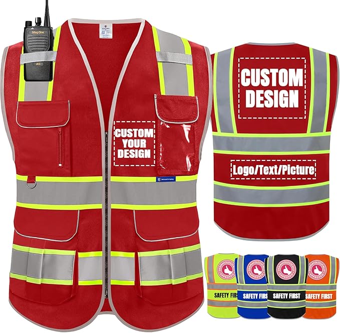 BeautyWill Custom Logo 10 Pockets Safety Vest Class2 ANSI Certified High Visibility Reflective Vest