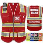 BeautyWill Custom Logo 10 Pockets Safety Vest Class2 ANSI Certified High Visibility Reflective Vest