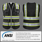Reflective Safety Vest for Men Women, High Visibility Safety Vest with 8 Pockets Zipper Front, Meets ANSI Standards