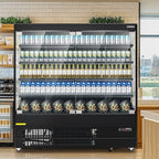 WILPREP Commercial Display Refrigerator, 76" Open Air Merchandiser with 46.9 cu. ft. Volume LED Lighting Night Curtain, Grab and Go Display Refrigerator Showcase for Store Cafe Bar Shop
