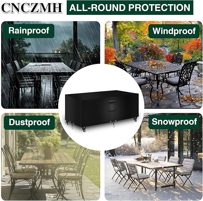Heavy Duty Patio Furniture Covers Waterproof, 600D Outdoor Furniture Cover Waterproof for Sectional Sofa Couch, Outdoor Dining Table and Chair Set Covers 96''L x 64''W x 32''H, Black