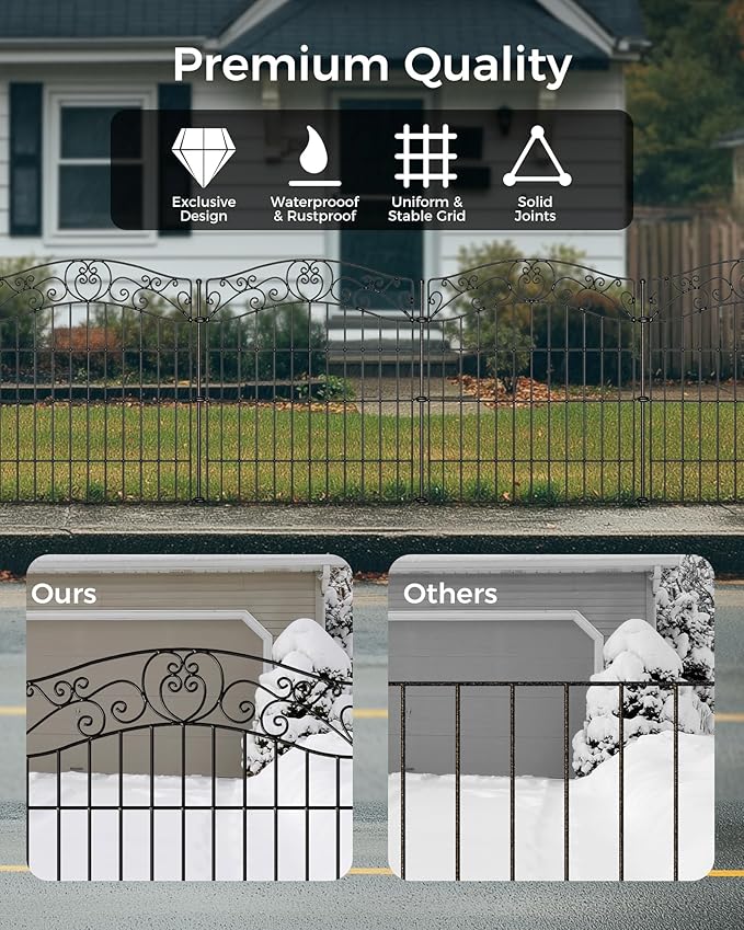 10 Panels No Dig Decorative Outdoor Garden Fence, 40 in(H) X 23.6 ft(L) Animal Barrier Fencing, Rustproof Portable Fence, Temporary Dog Fence Outdoor for Yard, Outside, Backyard, Patio