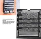 Walfront Hanging Wall File Holder 6 Tier Metal Hanging Wall Mount File Organizer for Home and Office Vertical Folder Rack with 5 Pockets Bottom Slot Grooves Tray Label Slot Easy Setup