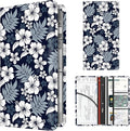 Premium Car Registration and Insurance Card Holder, Cute PU Leather Car Document Holder, Vehicle Glove Box Car Organizer with Magnetic Closure for Driver License, Cards Navy Tropical Hibiscus