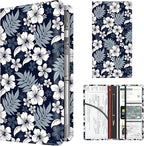 Premium Car Registration and Insurance Card Holder, Cute PU Leather Car Document Holder, Vehicle Glove Box Car Organizer with Magnetic Closure for Driver License, Cards Navy Tropical Hibiscus