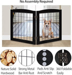 LZRS 2-Panel Freestanding Foldable Wood Dog Gate – Solid Wood & Steel Wire, Chew-Resistant Pet Barrier for Indoor Use, Ideal for Small to Medium Dogs, Black