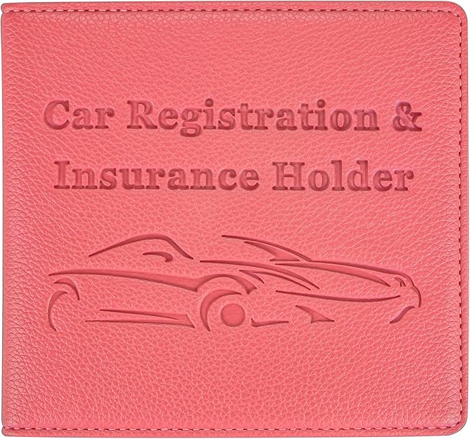 Car Registration and Insurance Holder, Premium PU Leather Vehicle Glove Box Car Organizer Men Women Wallet Accessories Case for ID, Driver's License - Pink