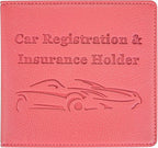 Car Registration and Insurance Holder, Premium PU Leather Vehicle Glove Box Car Organizer Men Women Wallet Accessories Case for ID, Driver's License - Pink