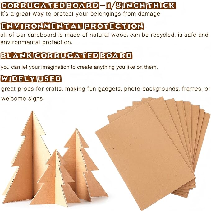 100 Pcs Corrugated Cardboard Sheets Set Corrugated Packaging Pads Paper Flat Cardboard Filler Inserts Sheet Pads Rectangle for Delivering Packing Separators Art Crafts Supplies (Brown, 5 x 7 Inch)