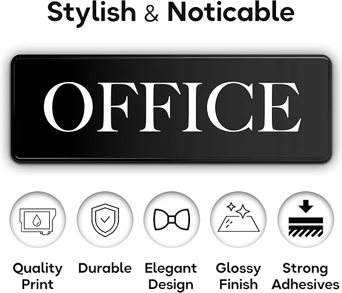 The Office Sign Door Sign - 9" by 3" - Professional Office Signs For Business or Home - Includes Double-Sided Adhesives For Easy Application