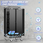 Superday Garage Storage Cabinet with Wheels，73" H Metal Storage Cabinet with Doors and Adjustable Shelves, Lockable Steel Utility Tool Cabinets for Garage, Home Office, Kitchen(Black)